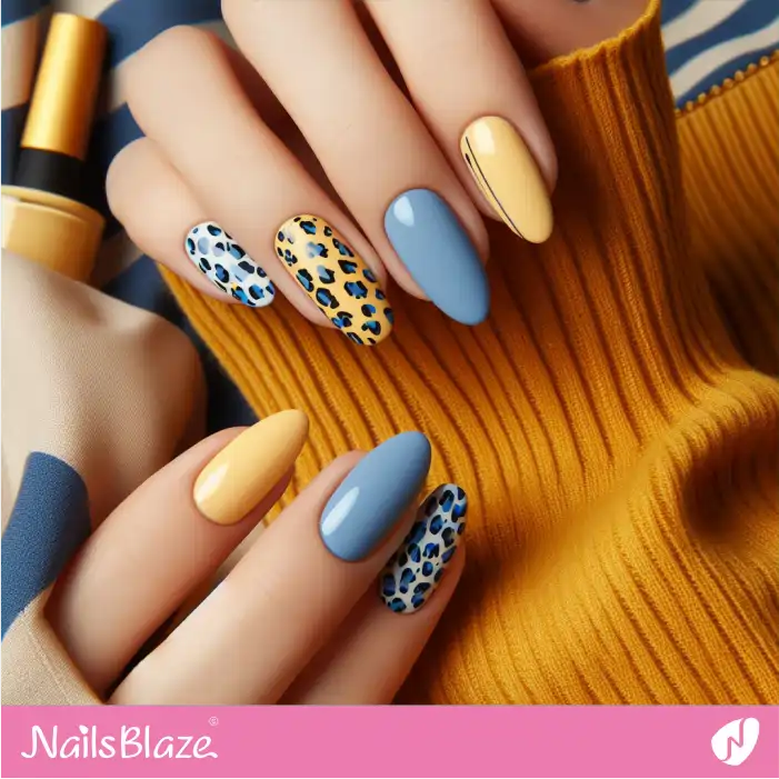 Bright Yellow and Blue Leopard Nails | Animal Print Nails - NB2627